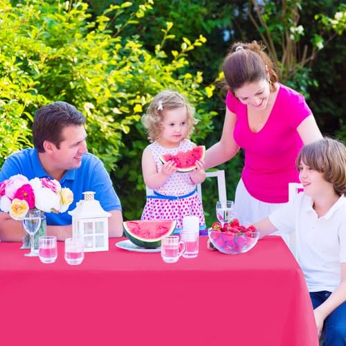 Image of Kopokita 6 Pack Hot Pink Plastic Tablecloths Disposable 54 x 108 Inch