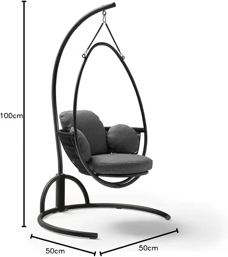 Image of Rattan Wicker Wrought Iron Single Seater Swing Chair with Powder Coated Stand & Cushion & Hook | Double Hammock Swing for Adults & Kids | Egg Chair | Black