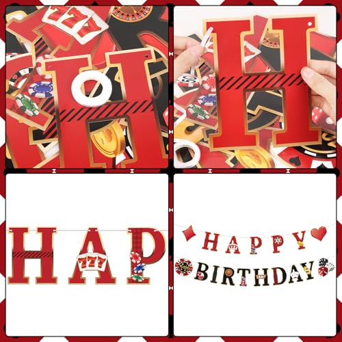 Image of Casino Happy Birthday Banner Casino Theme Birthday Decorations Poker Game Party Banners Garland for Las Vegas Themed Poker Game Night 21st Birthday Party Supplies