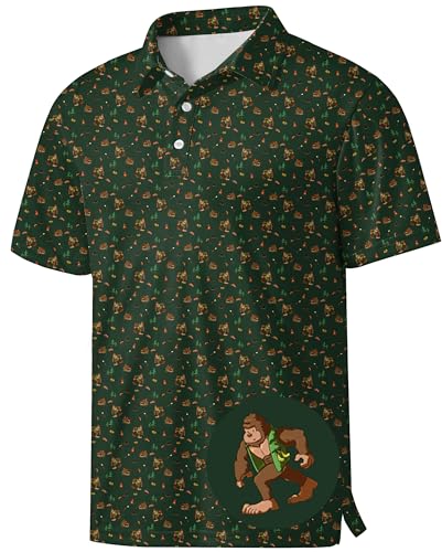 UOER Mens Golf Shirts Gorilla Camping Polo Shirt Short Sleeve Quick Dry Performance Moisture Wicking Casual Collared Shirt