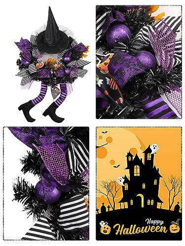 wlflash Happy Halloween Wreath for Front Door Decoration with Skeleton Artificial Bone Orange Ornaments Maple Leaf for Party Decor (Halloween Purple) - image 3