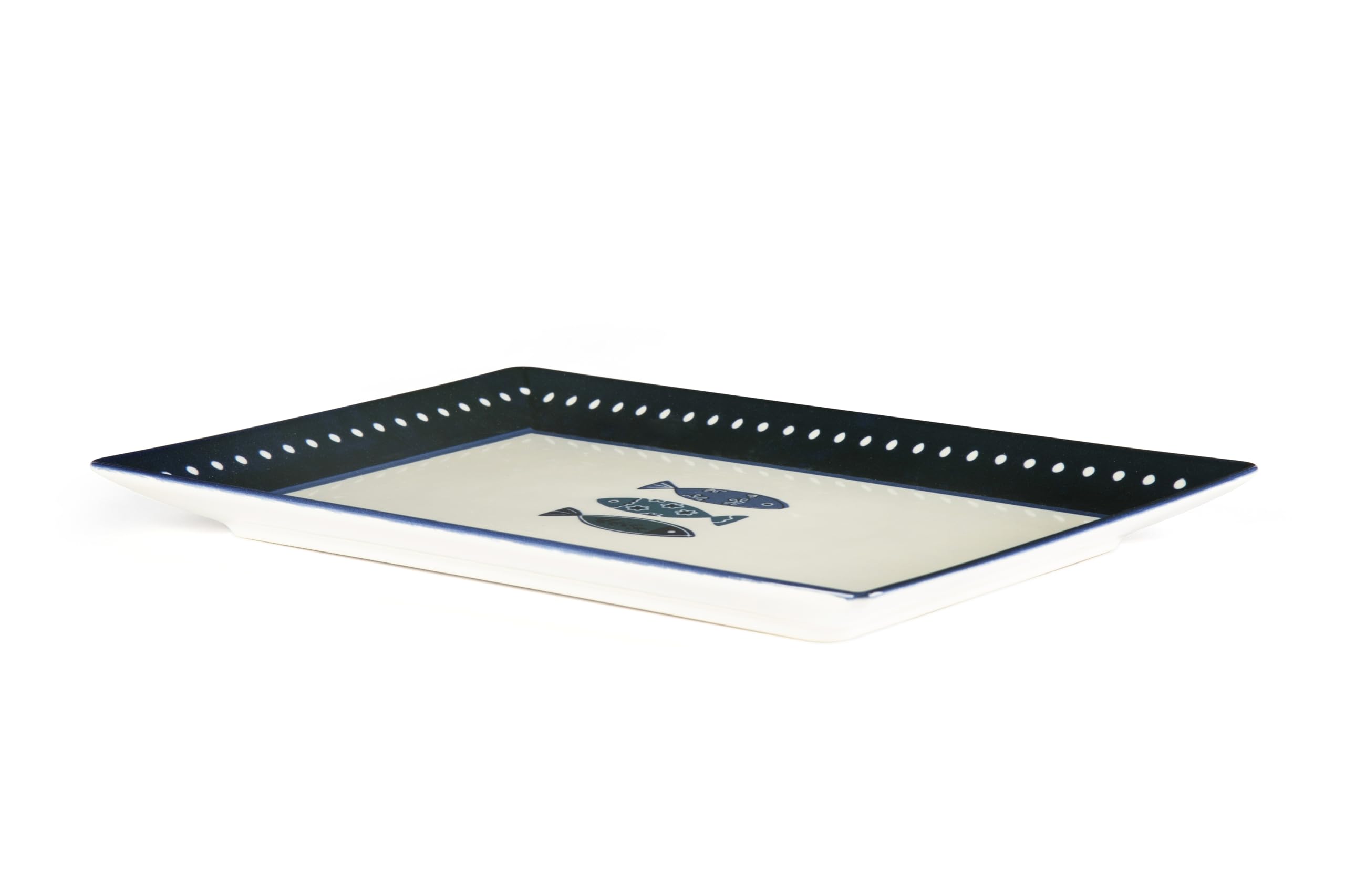 Excelsa Ocean Set 6 Piatti Rettangolari in Ceramica, Decorazione Pesciolini Blu, 30x20 cm