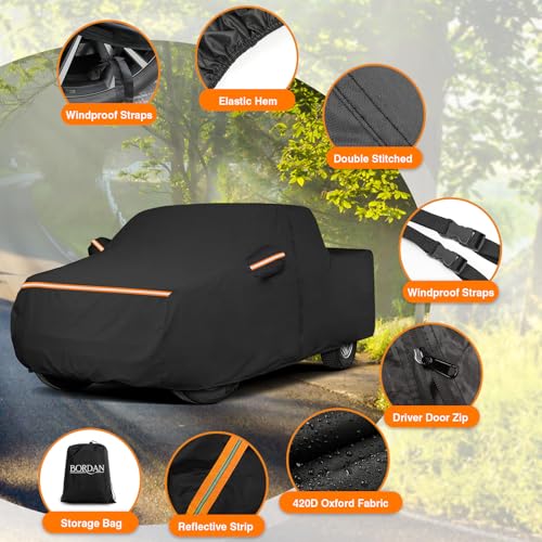 Image of Waterproof Car Cover for 1994-2008 Dodge Ram 1500 Regular Cab 6.5ft Bed | Heavy Duty Full Pickup Truck Car Cover with Zipper Door and Reflrctive, for Ram 1500 2-Door Club Cab Short Bed 1994-2002