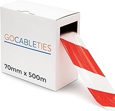 Gocableties Red/White - 70mm x 500m Barrier Tape - Non Adhesive Warning Box, Caution Tape,Plastic Barrier Cordon Off Tape