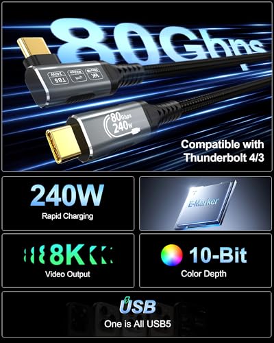 80Gbps Right Angle USB 4 Cable for Thunderbolt 5 Cable 1.6FT - image 2