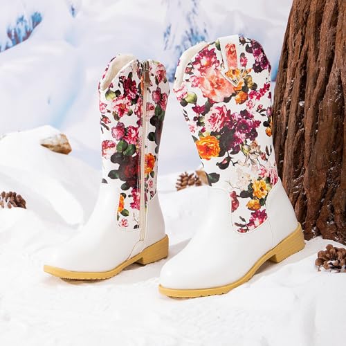 Toddler Girls Cowboy Boots Kids Western Riding Mid Calf Booties Comfortable Soft Sole Long Boots with Zipper4