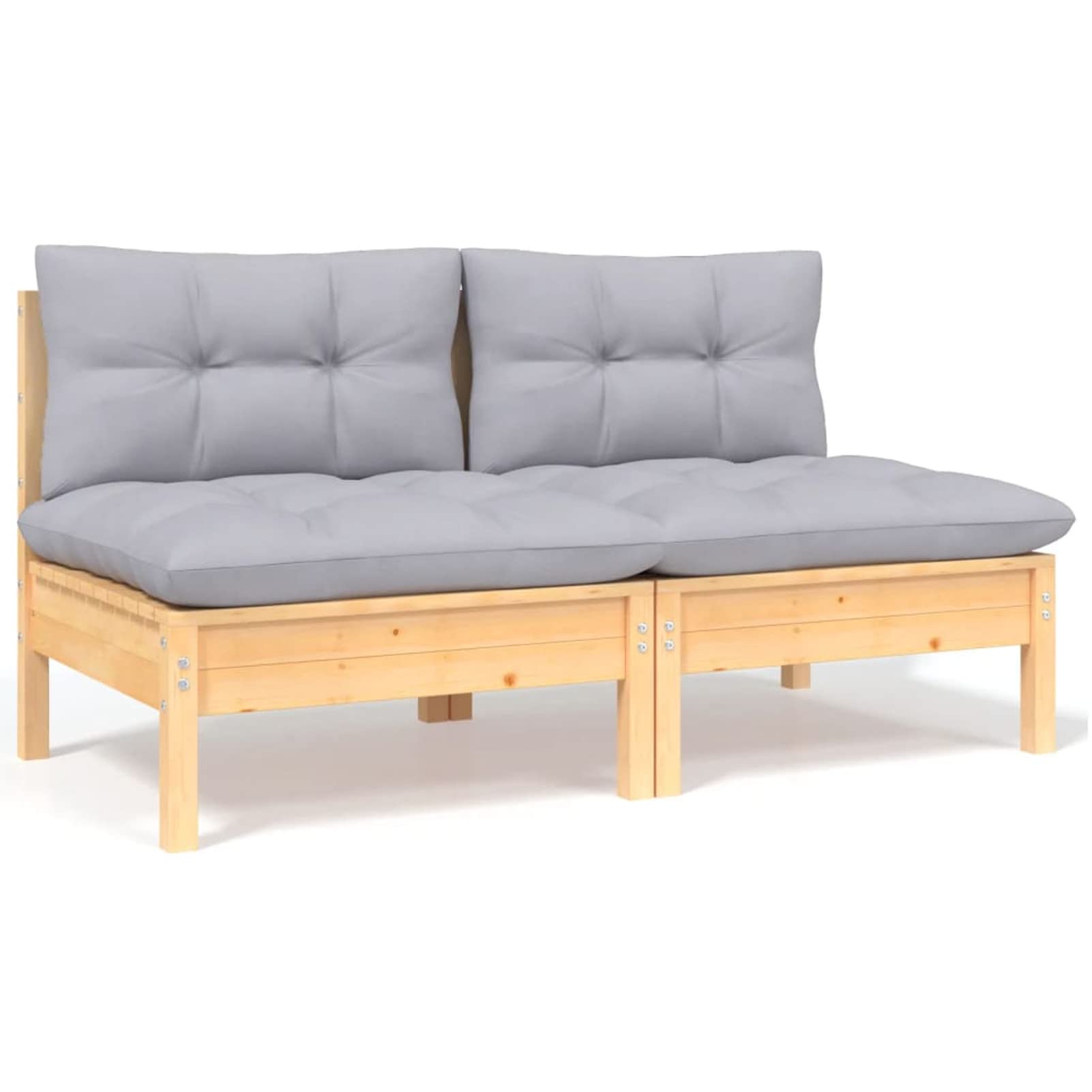 Homgoday Sofá de jardín de 2 plazas con Cojines Madera Maciza Pino grissofa Exterior palets Madera Sofa palets Exterior Marrón y grisDe Dos plazas