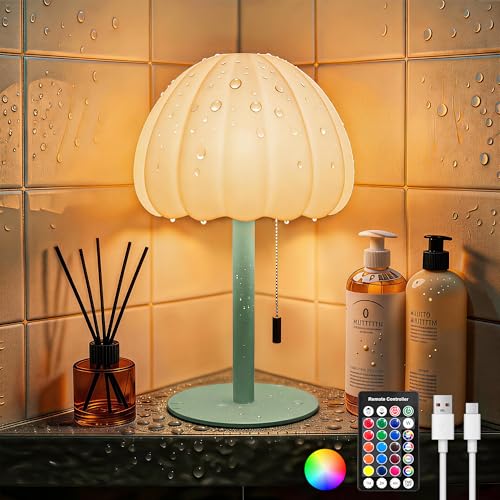 Image of Cordless Shower Lamp No Wiring, 16 RGB Color Changing Waterproof Bathroom Lamp with Remote Control, Dimmable Touch Table Lamp, Rechargeable LED Light for Spa-Like Shower Living Room Home Decor - Green