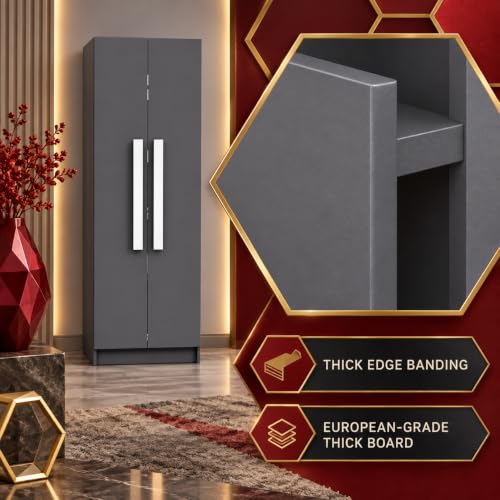 Image of Bniture Wooden Almirah for Clothes, Door for Bedroom, 2 Door Wardrobe with 4 Shelves Huge Storage Space (46D x 60W x 182H CM) | 3 Year Warranty (Slate Grey)