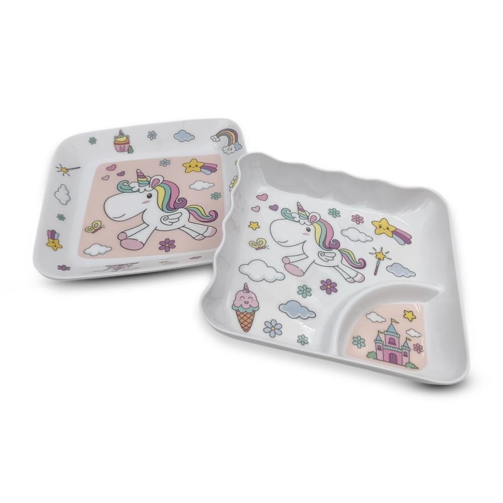 Superware Melamine Kids Unicorn Sandwich Plate Set of 2 Durable Break Resistant Dinnerware for Toddlers Cute Cartoon Design BPA Free Non Toxic Lightweight Snack Plates-picture-36