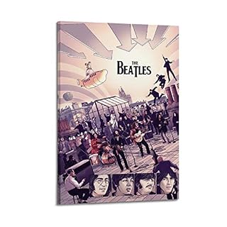 Poster des Beatles sur toile – Impression d’art moderne pour chambre à coucher – 40 x 60 cm - Les Beatles, Paul McCartney, John Lennon, RIngo Starr, George Harrison