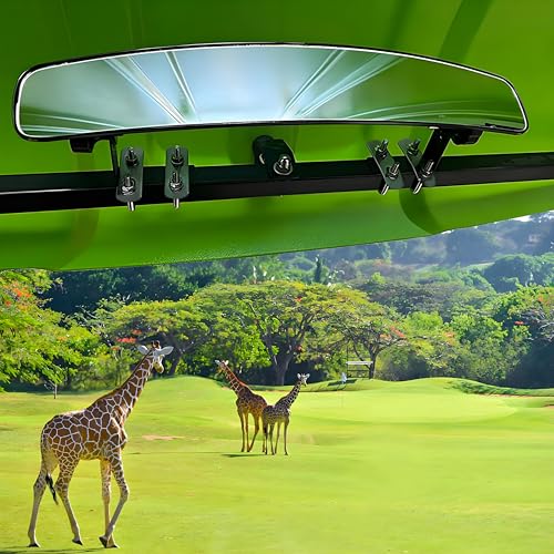 Image of Golf cart Rear View Mirror, 16.5 inch Extra Wide 180 Degree Panoramic Rear View Mirror Fit for Golf Cart EZGO Club Car Yamaha(Non-destructiv Golf cart Mirrors)