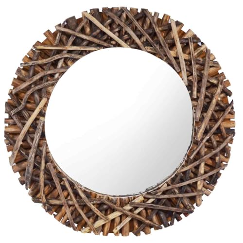 Miroir mural rond bois de teck 60 cm cadre rustique - 2