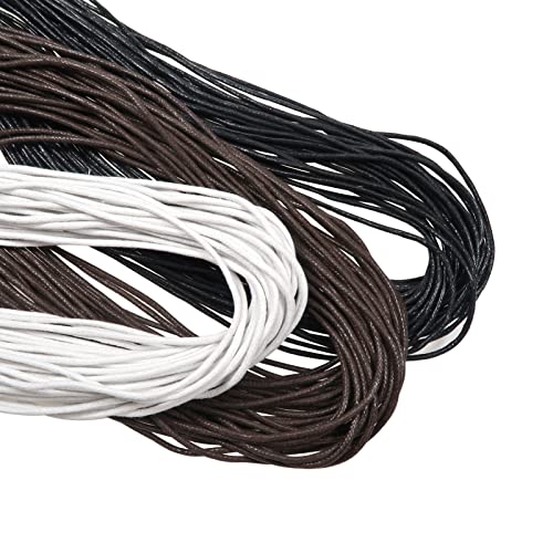 TOAOB 105 Metros de Hilo Encerado Negro Marrón Blanco 2 mm Cera Algodón Cordón de Algodón Encerado para Pulseras Collares DIY Decoración Artesanal