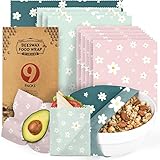 Reusable Food Wraps w/Beeswax Assorted 9 Packs - Eco-Friendly Reusable Wraps, Biodegradable, Zero Waste, Organic, Sustainable, Plastic-Free Food Storage, 5S, 3M, 1L w/New Boho Flower Pattern