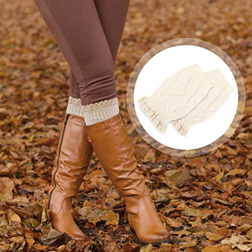 PHOGARY 3 Pairs Winter Warm Boot Cuffs for Women, Short Leg Warmers Crochet Knitted Boot Socks with Lace Trim for Gilrs Boot Topper Socks Leg Cuffs Boot Warmers Gift 7