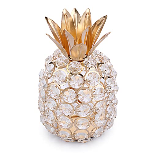 TOLIDA Sculpture de fruits artificiels en cristal scintillant pour décoration de table de salle à manger, mariage/fête d'anniversaire (ananas, doré)