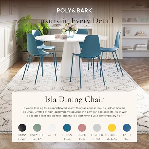 Image of Poly & BARK Isla Modern Kitchen Chairs Set of 4 - Plastic Dining Chair with Metal Legs - Quick Assembly Simple Cafe Chairs Plastic for Indoor or Outdoor - Ocean Teal