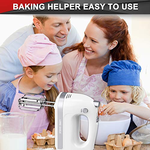 Lord Eagle Hand Mixer Electric, 400W Power handheld Mixer for Baking Cake Egg Cream Food Beater, Turbo Boost/Self-Control Speed + 5 Speed + Eject Button + 5 Stainless Steel Accessories - Thumbnail 4