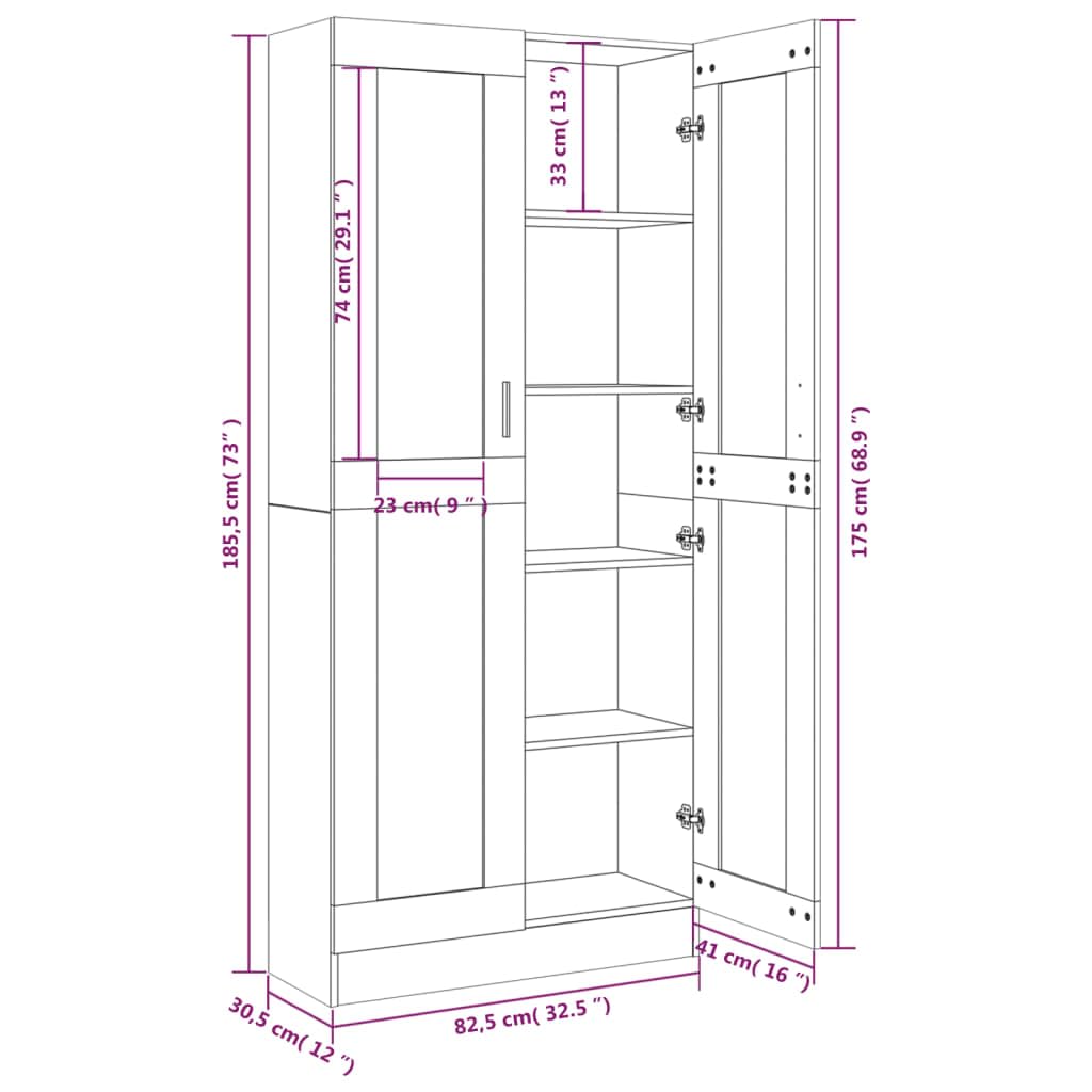 Bücherschrank, Holz Lagerschrank, Standschrank, Vitrinenschrank, Ordnungssystem für Deko, Wohnzimmer, Schlafzimmer, Büro 82,5 x 30,5 x 185,5 cm
