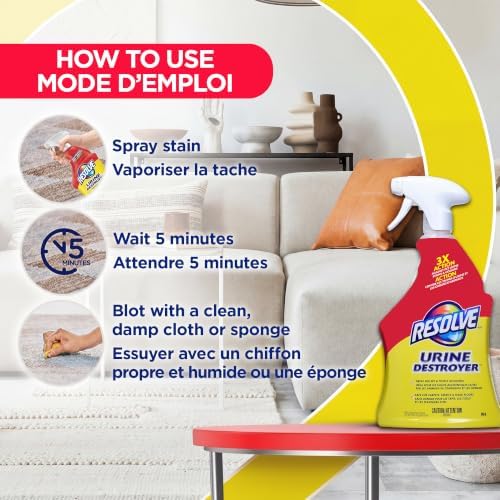 Resolve Urine Destroyer 946ml – Pet Urine Odour Remover & Stain Cleaner Spray for Carpets, Hard Floors, Upholstery, Rugs & Fabrics – Neutralizes Odours on Contact & Prevents Remarking — view 8