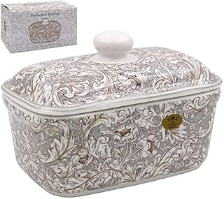 The Leonardo Collection LP94639 Butter Dish, William Morris Bachelor's Button, Fine China, Boxed, Cream, Brown and White, 17 x 10 x 11 cm