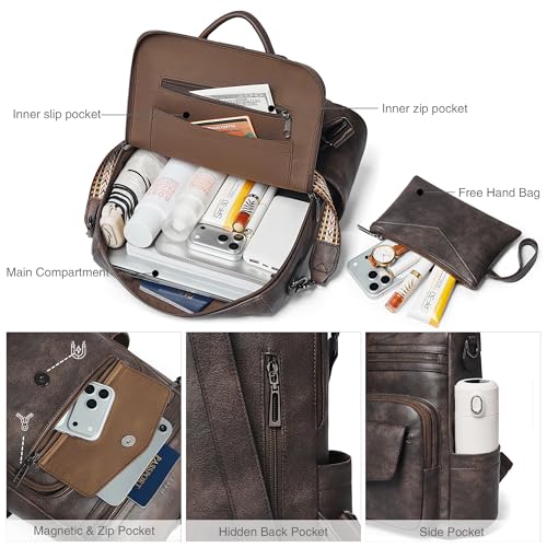 Image of Shrrie Leather Womens Backpack Purse Convertible Crossbody Shoulder Strap | Water Resistant Flap Fashion Backpack,Magnetic Pocket Design,Anti-theft Pocket,Adjustable Strap for Work College Casual