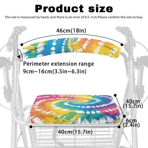 Image of Tie-Dye Rollator Walker Seat and Backrest Covers for Ladies Easy to Install Walkers Seat Covers Soft Walkers Seat Covers for Seniors Women