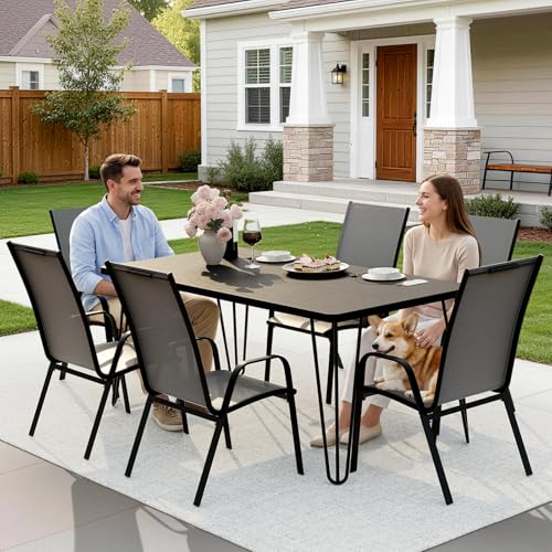Image of JEAREY Patio Dining Chairs Set of 6, Outdoor Stackable Dining Furniture Set, All Weather Dining Set for Lawn, Garden, Backyard, Poolside, Grey