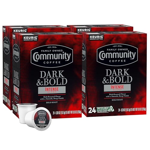 Image of Community Coffee Dark & Bold Intense Blend 96 Count Coffee Pods, Compatible with Keurig 2.0 K-Cup Brewers, 24 count (Pack of 4)