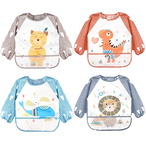 Image of Accmor Long Sleeve Baby Bibs, Waterproof Sleeved Bibs Smock for Toddler Baby Girls Boys Eating Feeding