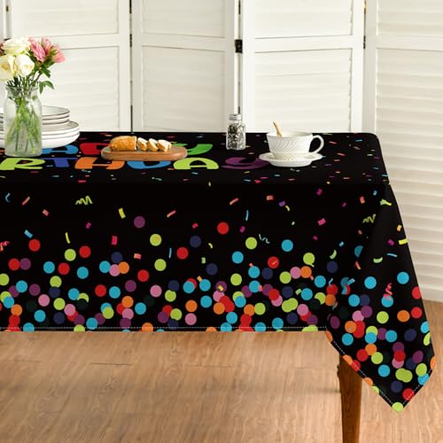 Horaldaily Happy Birthday Tablecloth, Black, 52×70 Inch Rectangular