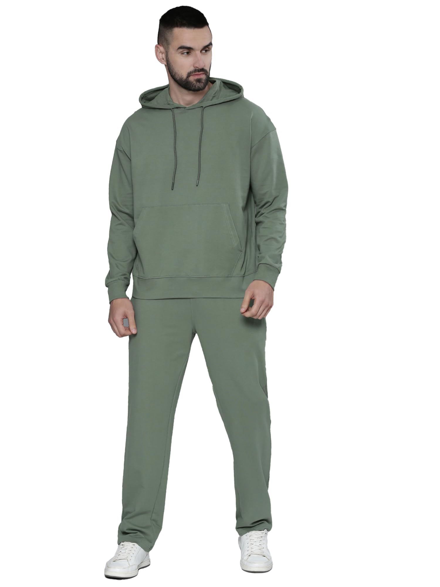 Maniac Mens Solid Black Hooded Neck Sweatshirt and Jogger Cotton Loopknit Fleece Co-Ords