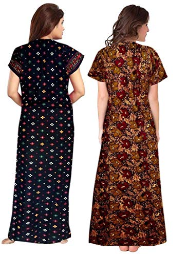 Image of WiWi Nighty for Women Cotton Printed Maxi Gown Ankle Length Nighty Night Dress Gown for Women Maxi - Free Size (Pack of 2)