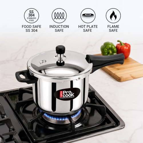 Image of Milton Pro Cook Induction & Gas Stove Friendly Stainless Steel Pressure Cooker Combo Set 2, 3, 5 Litre Capacity | Outer Lid | 3-Layer Sandwich Bottom Cookware Set | ISI Certified & 5 Year Warranty
