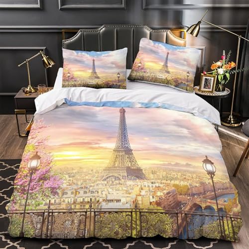 DAZBDEOCK Juego de ropa de cama de 3 piezas con diseño 3D impreso para decoración de habitación, con cremallera, ultra suave, transpirable, duradero, para adolescentes, niños, jóvenes, vista romántica