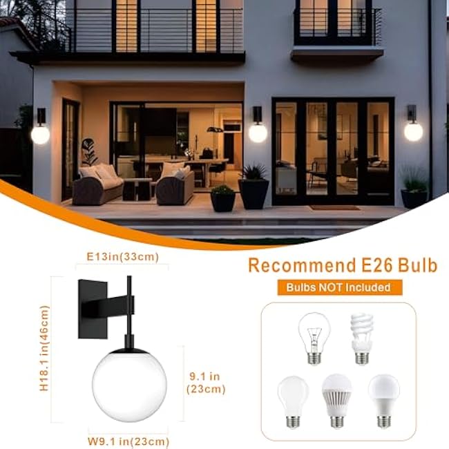 Hyunbae Outdoor Wall Sconce, 18.9 Large Size Wall Light, Exterior Light Fixtures Wall Mount for House, Globe Glass Front Porch Lights, Waterproof Outside Lighting Sconce Lamp with E26 Base