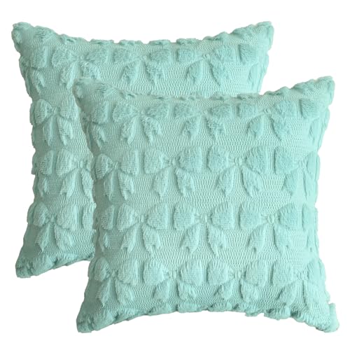 AVOIN colorlife Blue Bow Throw Pillow Covers Set of 2,