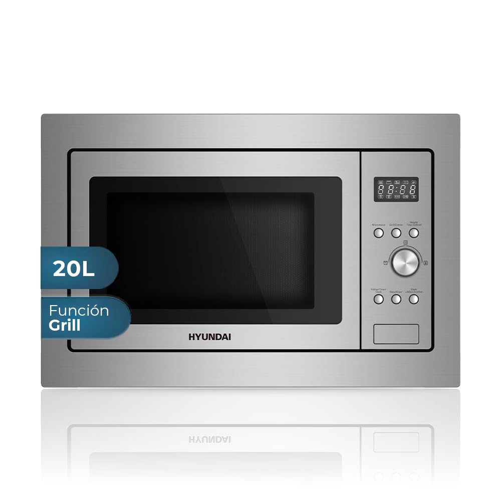 Hyundai Mikrowelle, 20 Liter, integrierter Grill, Edelstahl, HMWI2700DGX, 700 W, 8 Programme, elektronische Steuerung, Auftaumodus, Innenraum, Edelstahl, einfache Reinigung, Timer 95 min.