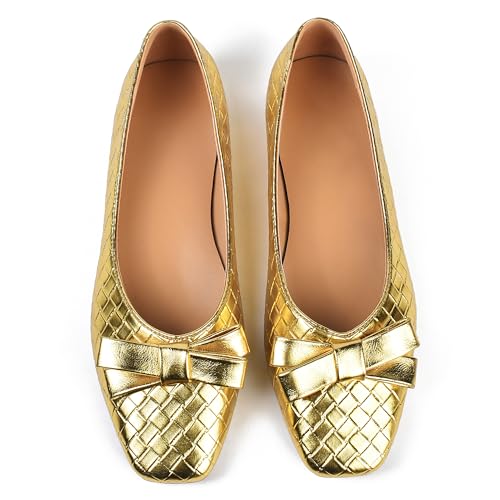 Woven Flats for Women Square Toe Ballet Flats Ladies Slip on Bow Ballerina Dress Shoes3