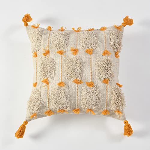 Image of TIB Premium Boho Decorative Throw Cushion Covers, 16 x 16 cm, Set of 2, Cotton. (Gold & White)