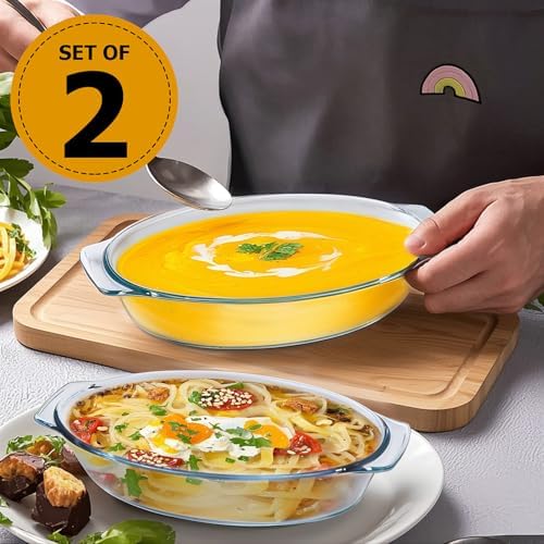 Small Casserole Dishes Oval 2 Pack, 23oz Glass Au Gratin Baking Dish, Individual Oval Baking Pan for Oven Microwave Air Fryer, 1 or 2 Person Servings, Bakeware Clear Prep Bowls with Handle - Thumbnail 3