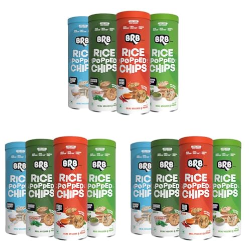 Image of BRB Rice Popped Chips - 4 Flavours | Not Fried. Not Baked | High Protein | 50% Less Oil, No Palm Oil, Healthy Snack | 4 Tubs x 85g Combo Pack (Pack of 3)