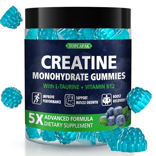 Image of Creatine Monohydrate Gummies for Men & Women - Blueberry Flavor, Raspberry-Shaped - 60 Gummies