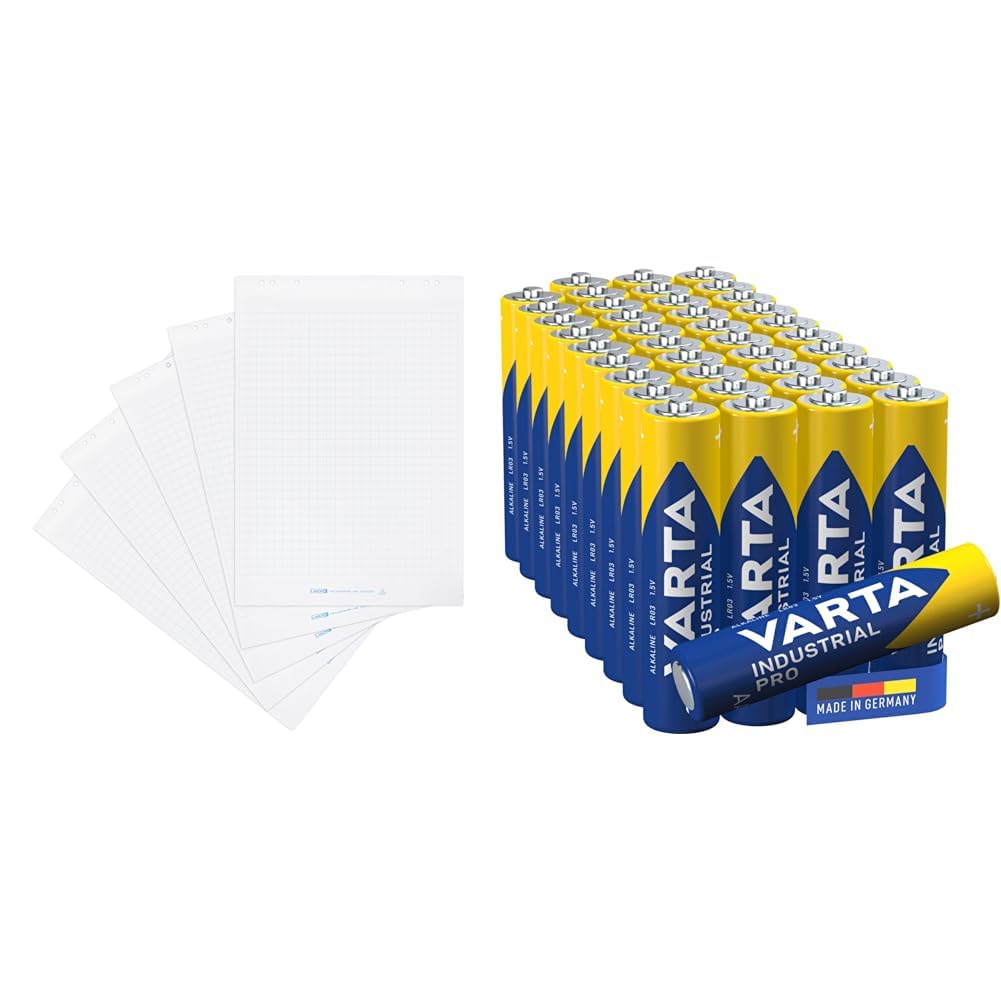 Landré Flipchart Papier & VARTA Batterien AAA, 40 Stück, Industrial Pro, Alkaline Batterie, 1,5V, Vorratspack in umweltschonender Verpackung, Made in Germany [Exklusiv bei Amazon]