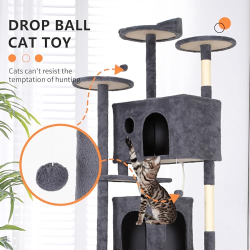 Image of BestPet | 81 inch Cat Tree Tower | Dark Gray | Sturdy Multi-Level Cat Tree