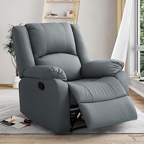 Yuuyee Manual Leather Recliner Chair With Overstuffed Arm And Back For Living Room, Single Sofa Chair For Adults, Adjustable Lounge Chair With 150 Degree Tilt, Comfy Upholstered Seat(Blue Grey) #TOP5