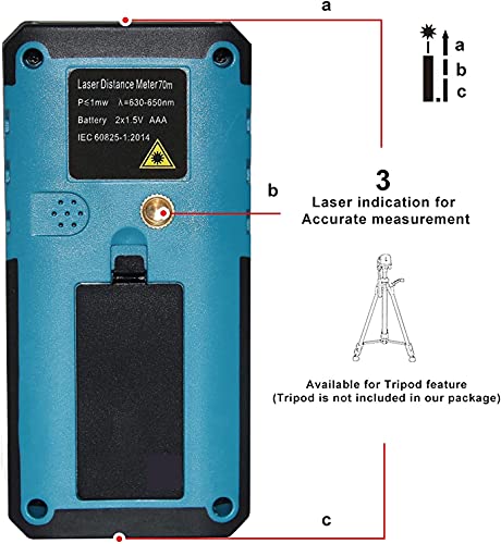 Foto von BOLTHO Laser Entfernungsmessgerät 60M, Laser Digital Distanzmessgerät mit 2 Blasen Ebenen LCD Hintergrundbeleuchtetes, Messung Abstand/ Fläche/ Volumen/ Pythagoras, 20 Datenspeicherfunktion, IP54