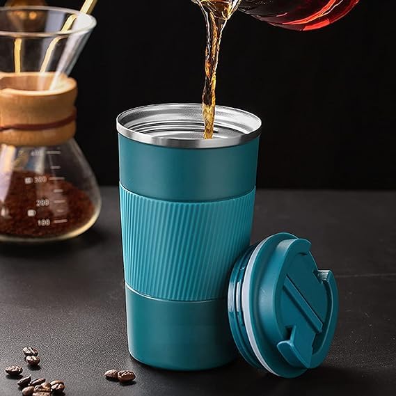 Image of Insulated Coffee Cup with Leak Proof Lid,Travel Mug,Reusable for Hot Cold Coffee, Water and Tea,Thermal Mug with Non-Slip ProtectiveCover, 510ml