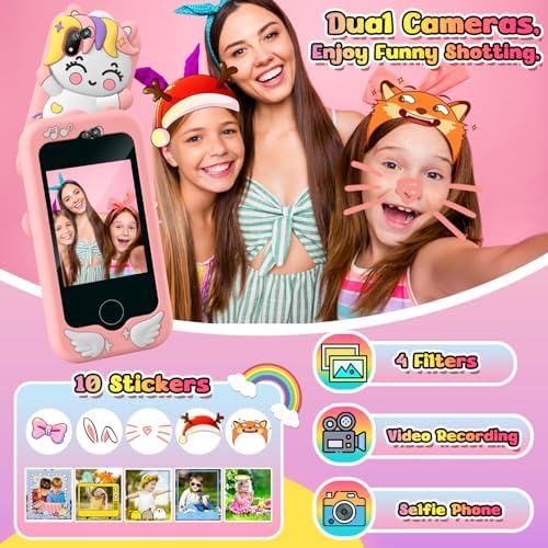 GREENKINDER Kids Smart Phone Toys for Girls, 2.8 Inch Touchscreen with Dual Camera Toddler Learning Toy Phone, MP3 Music Player, 32GB Card, Toy Phone for Kids Birthday Toy Gift for Girls Age 3-8